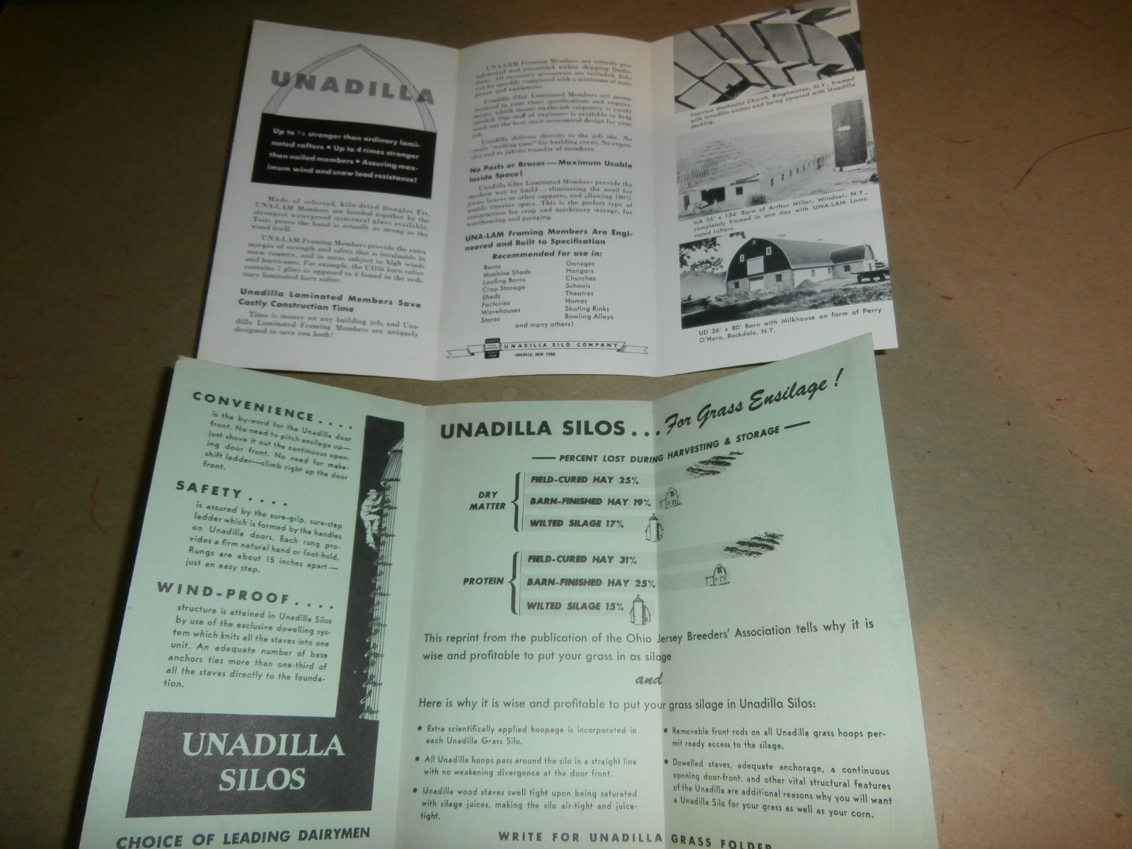 Vintage Unadilla NY Silo Co Farm Sales Brochures Silage Una-Lam Cow Partitions