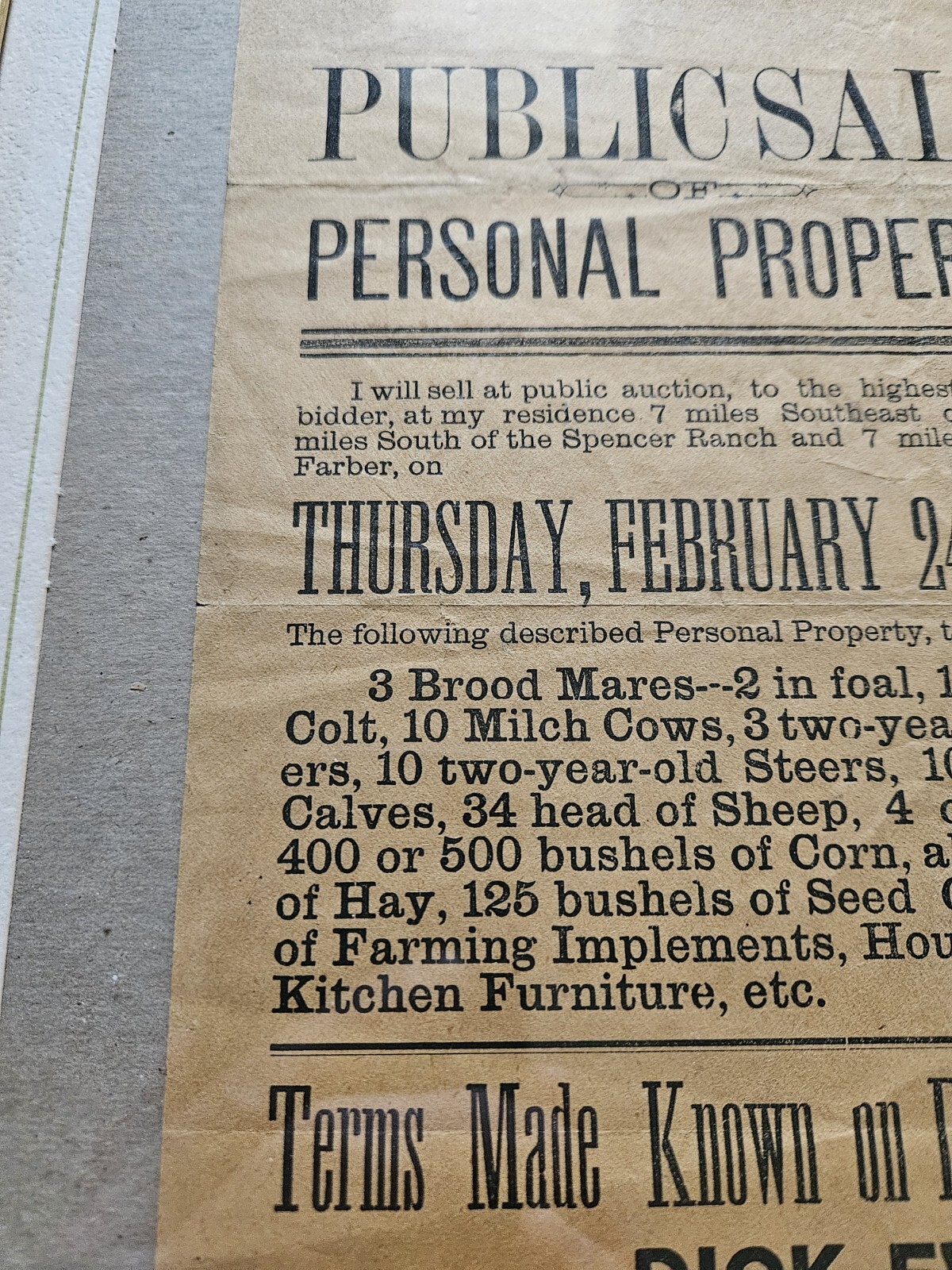 1887 Hand Bill Flyer Farm Auction Dick Evans Michigan Live Stock Equipment