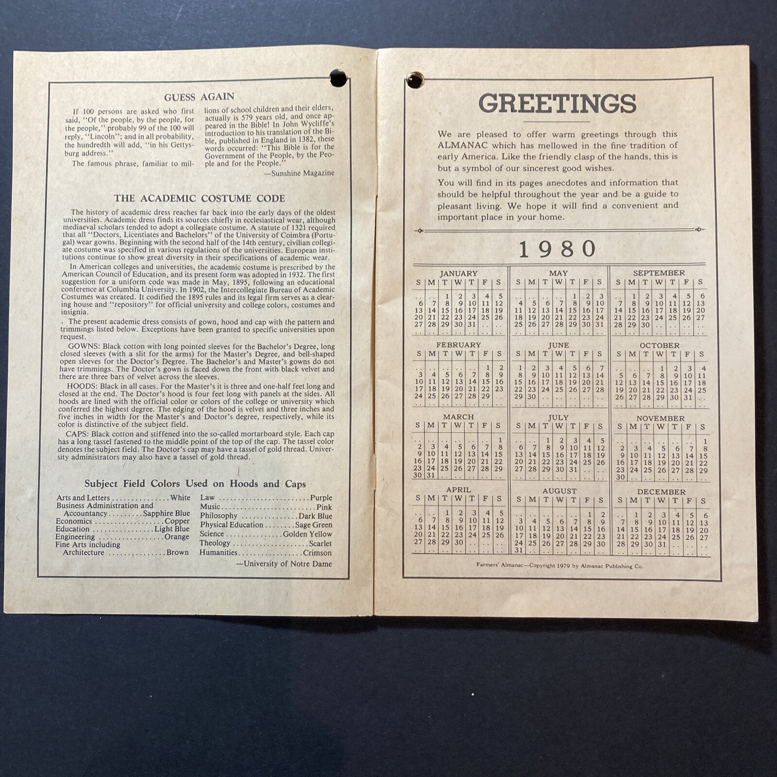 1980 Farmers Almanac Vol 1763 Planting Calendar Agricultural Plan Jackson Ohio
