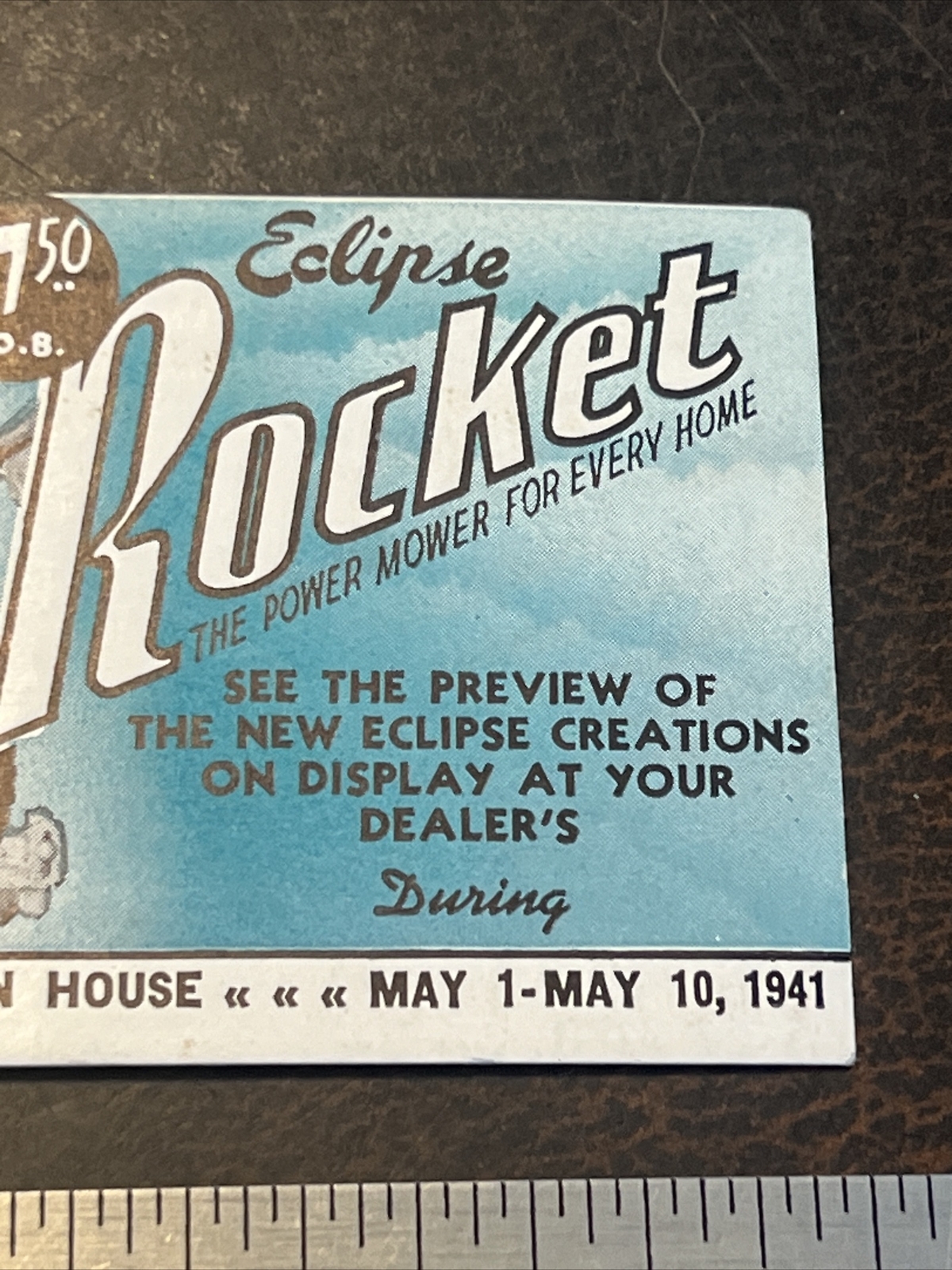1941 Eclipse Rocket Mower Mini Blotter Card