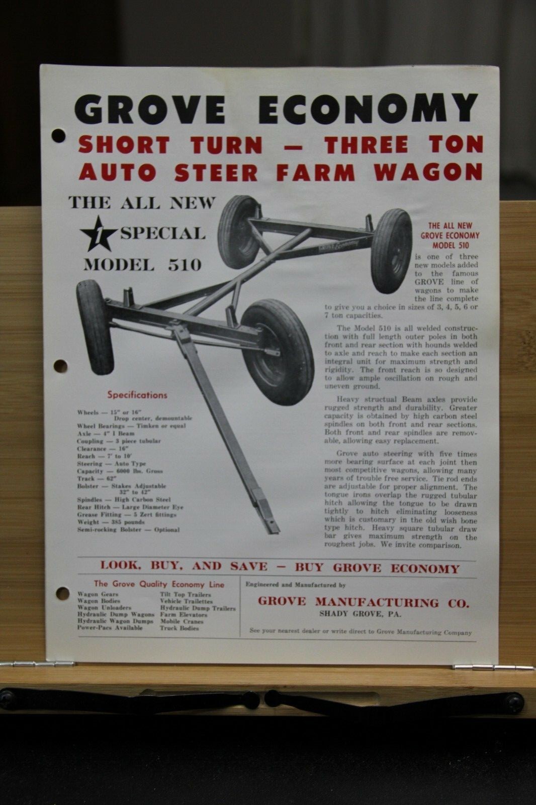 Brochure Dealer Grove Manufacturing Co Shady Grove Pennsylvania PA Auto Steer