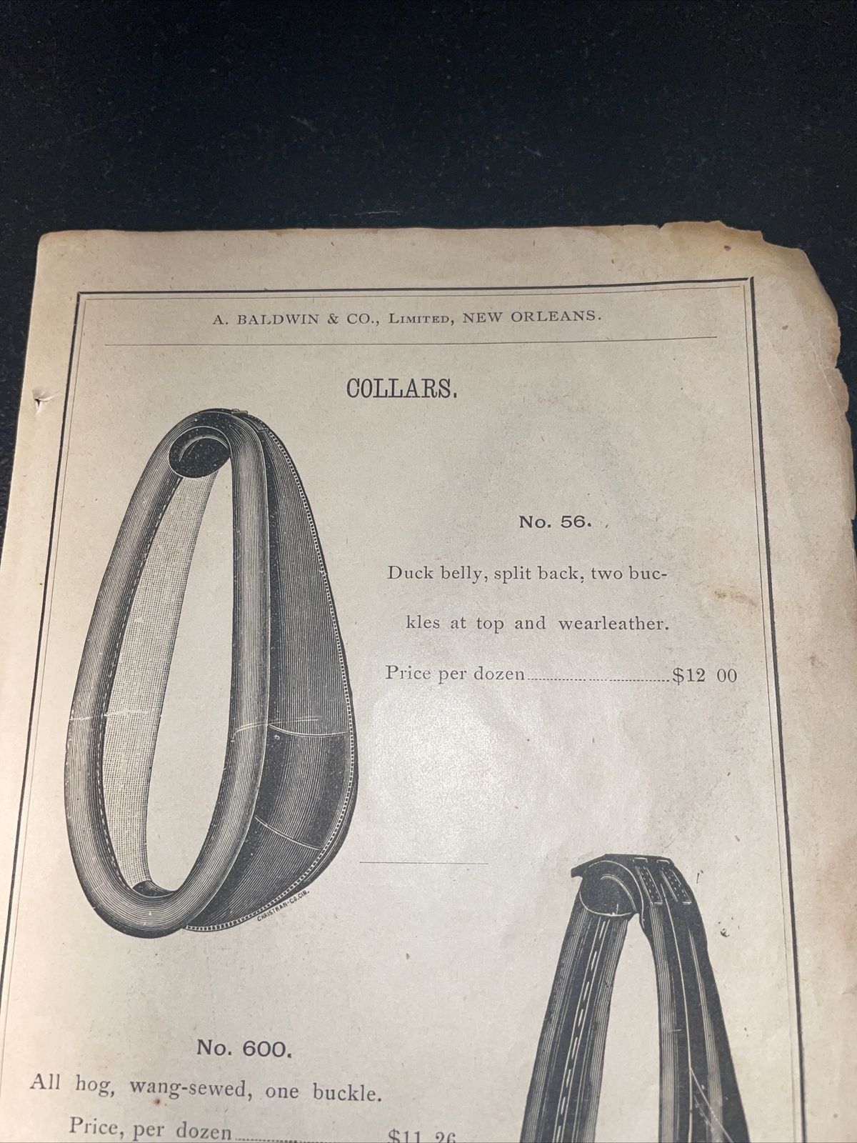 1891 Baldwin – Horse Collars – Farm Advertising – New Orleans