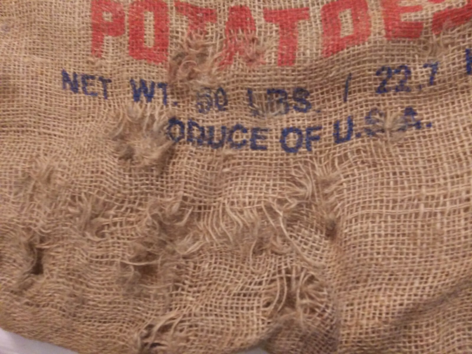 Vtg. (2) Minnesota Northern Flight Potato sacks burlap tattered torn 50 lbs