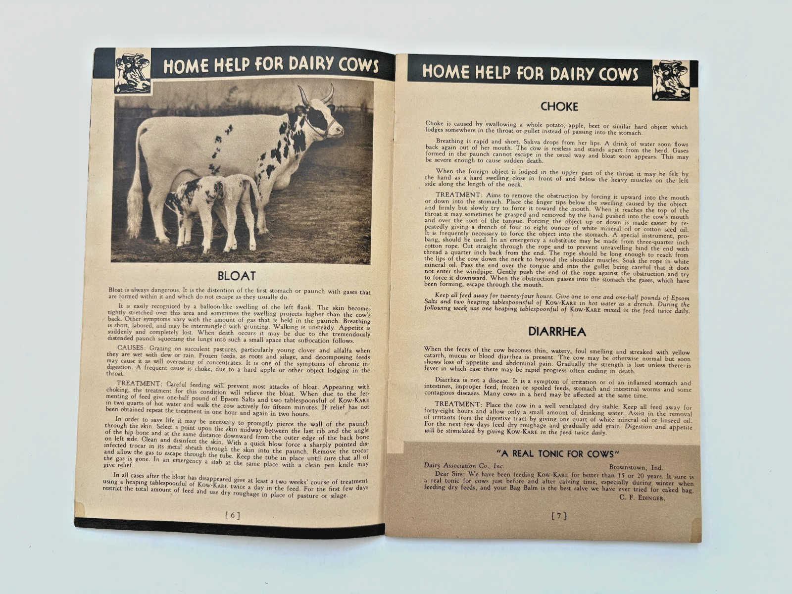 1939-40 Booklet « Home Help for Dairy Cows » w/ Formula « Kow-Kare » *