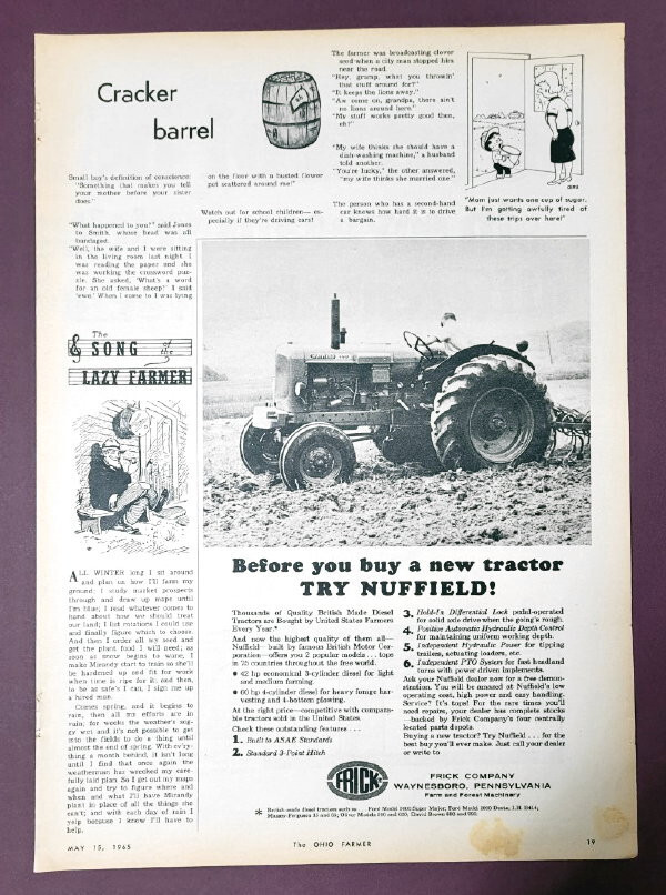 Original 1965 Frick Nuffield Tractor Ad BEFORE YOU BUY NEW … TRY NUFFIELD