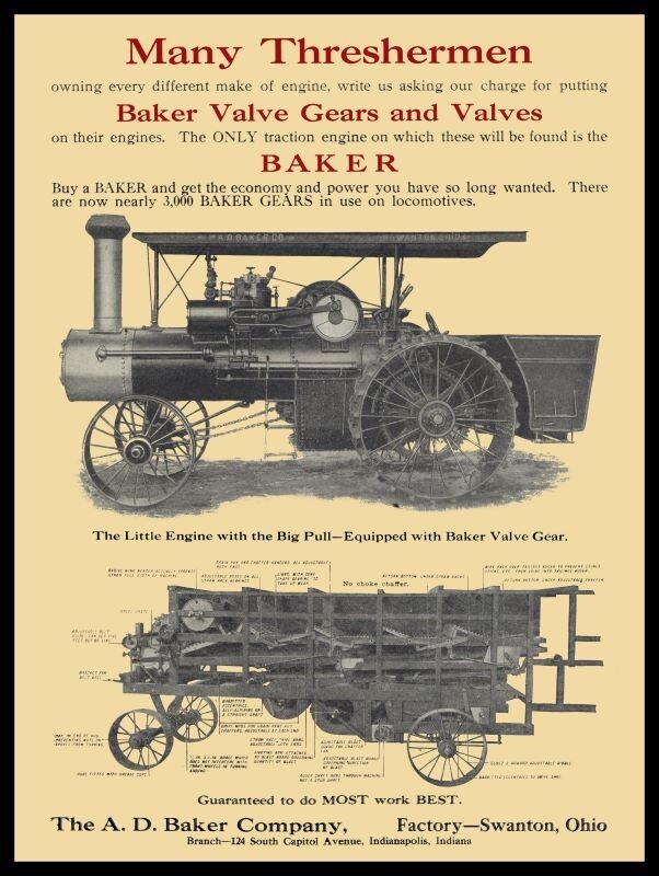 1915 A.D. Baker Steam Engine, Swanton, OhiO New Sign – 18×24&Prime; USA STEEL XL Size