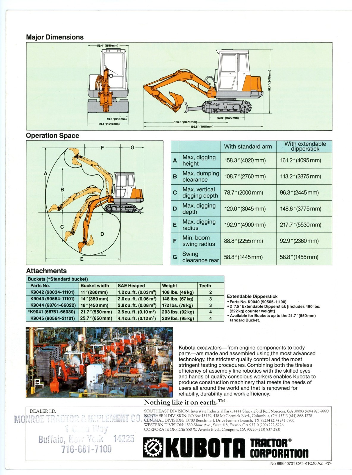 Kubota KH-90 Excavator sales brochure Kubota Tractor Corp