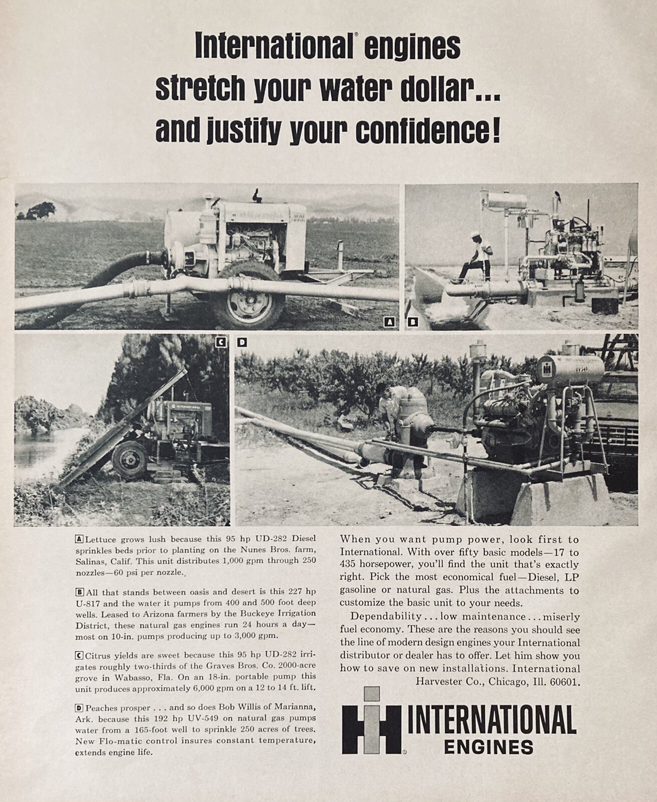1965 AD.(XH27)~INTERNATIONAL HARVESTER CO. IH WATER PUMP ENGINES