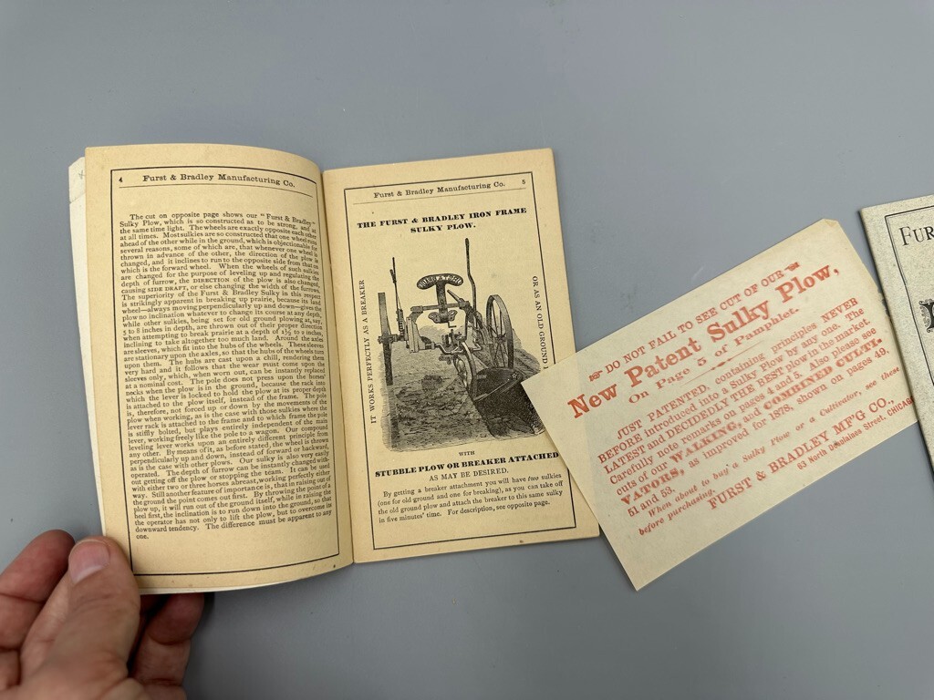 1878 FURST & BRADLEY PLOWS Pocket Catalog Repair List FARM Antique Advertising