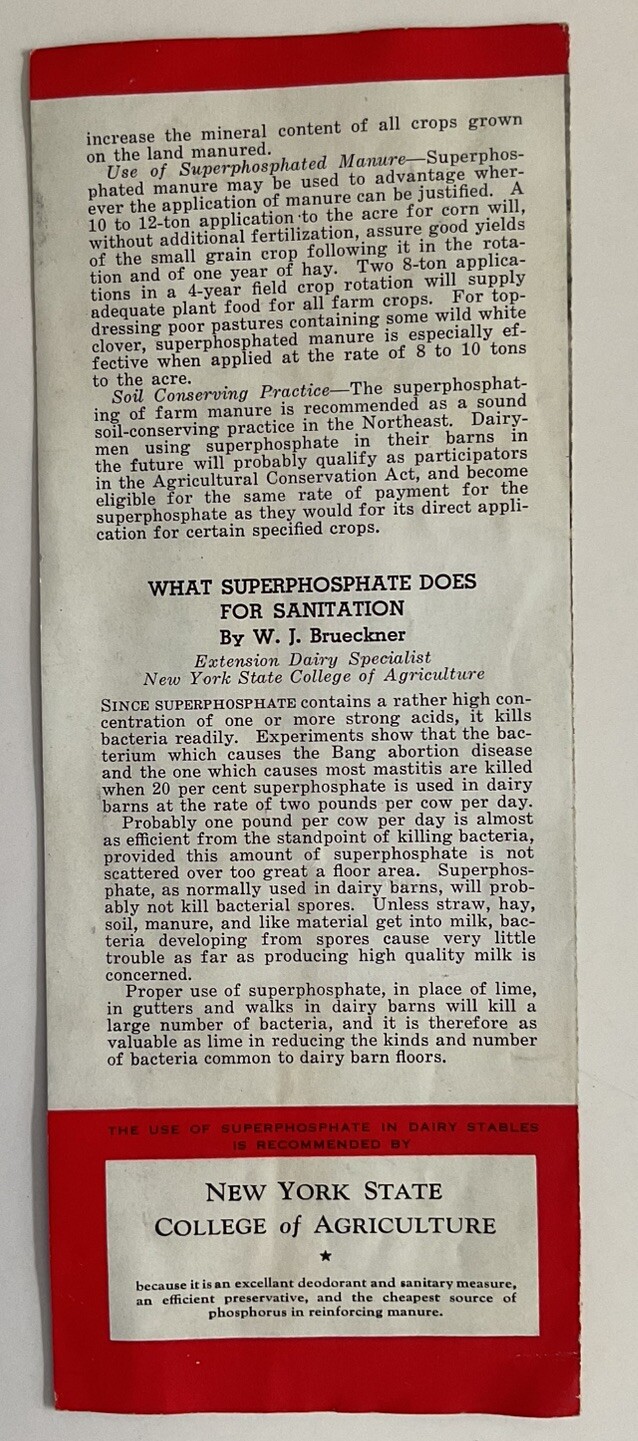 Brochure- Superphosphate In Dairy Stables NY State College Of Agriculture 1930’s