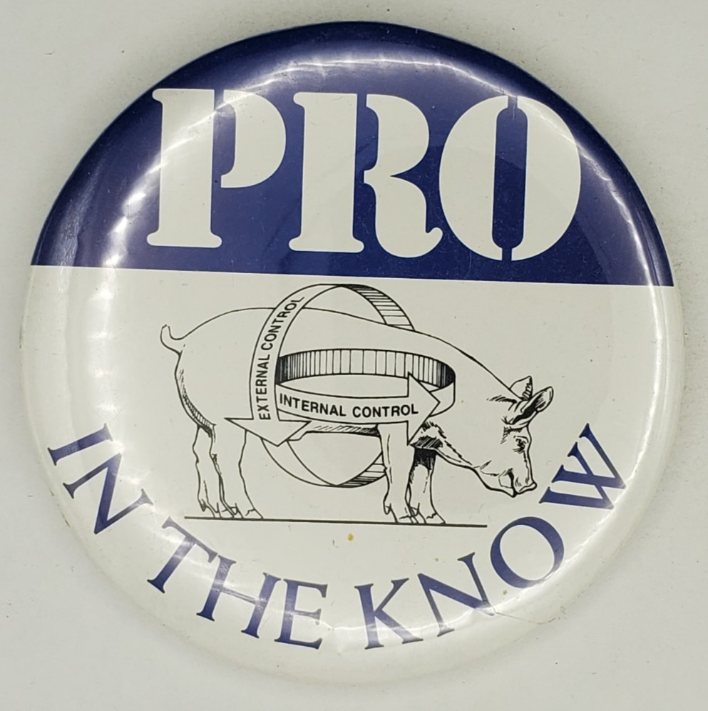 Vintage 80s Pro in the Know Hog Pig Farming Pinback Button Pork Agriculture