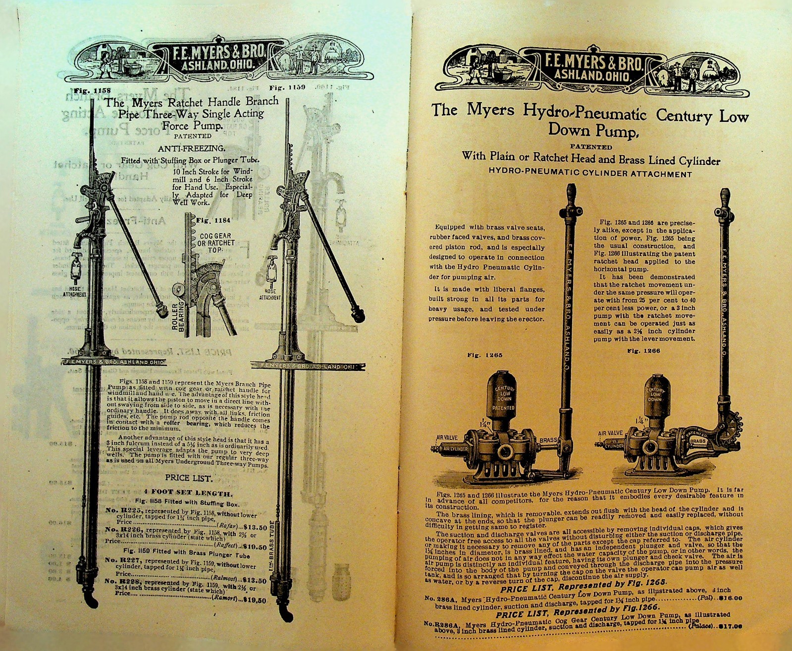 FE Myers & Bro Ratchet Handle Pumps Catalog ca 1910 Ashland Ohio