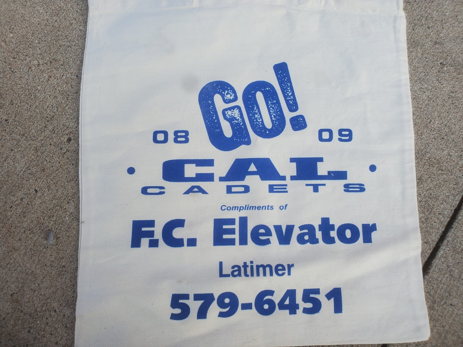 Cloth Tote Bag Cal Cadets Farmers Cooperative Elevator Latimer Iowa School 2009
