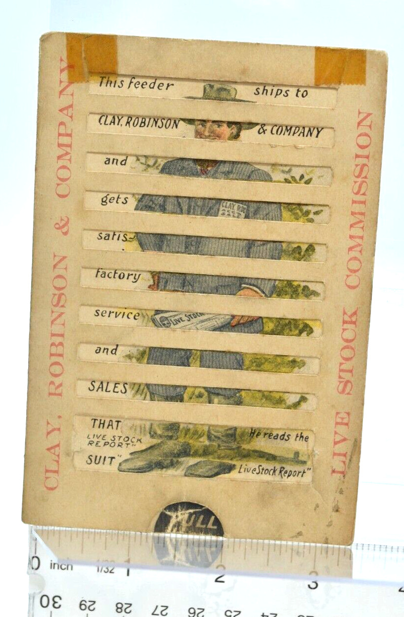 Rare 1909 Pull Tab Advertising Card – Clay, Robinson & Co. Livestock Industry Co