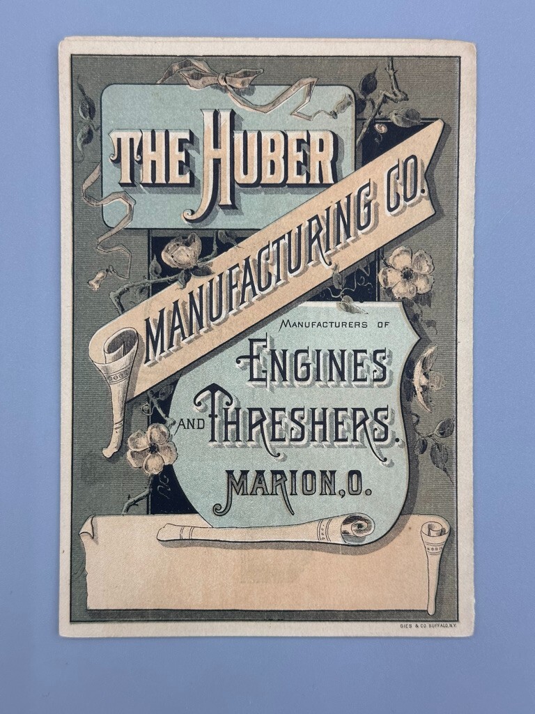 1880s HUBER Engine THRESHER Victorian FARM Advertising Fold Trade Card MARION OH