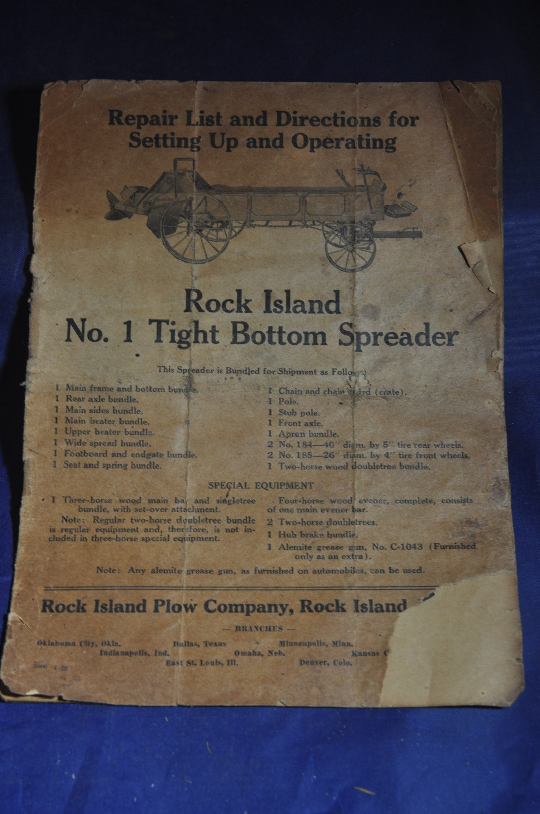 1929 Rock Island #1 TIght Bottom Spreader Repair List and Directions