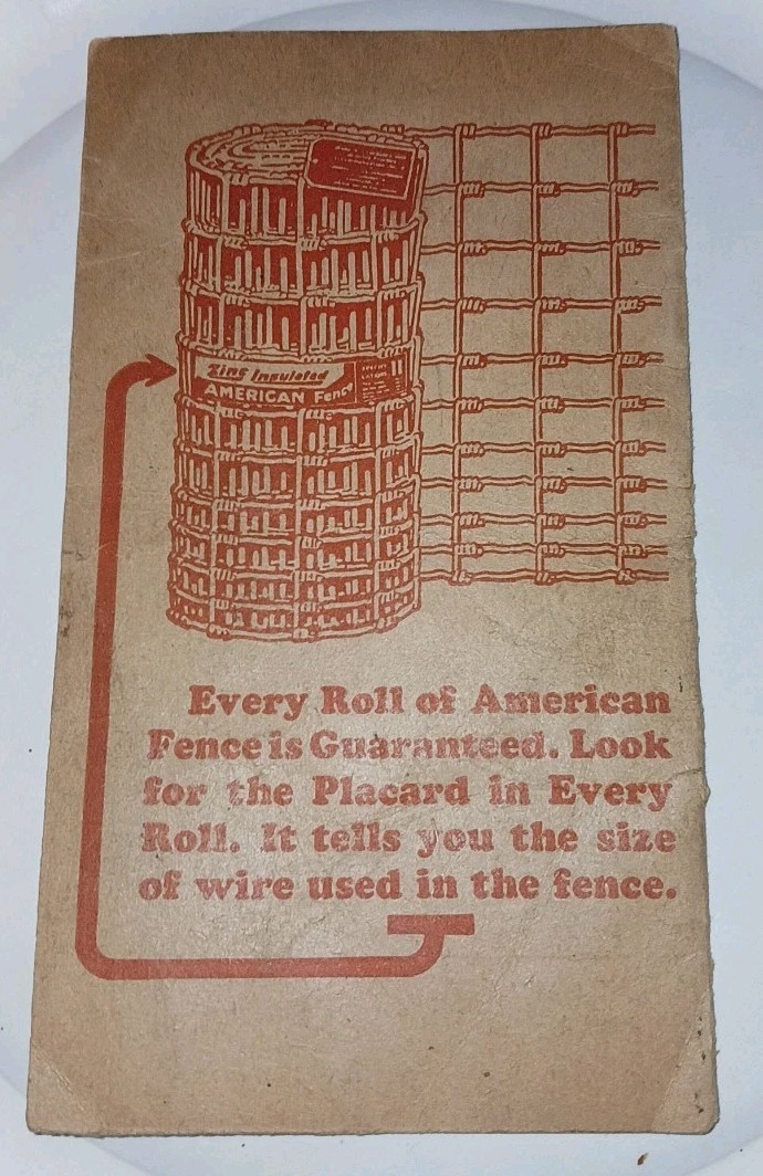 1928 American Fence Memorandum Book Calendar Unused Advertising Farm