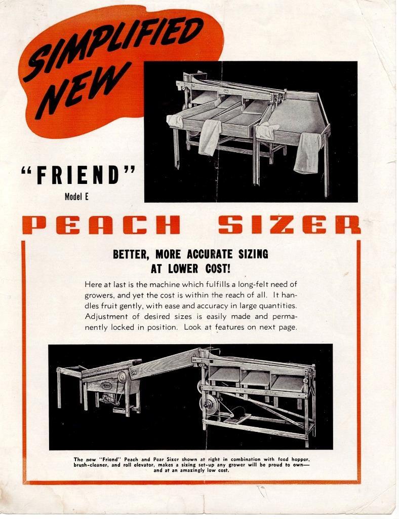 Peach Sizer Ad Sheet, « Friend » Manufacturing Co. Gasport, NY Illustrated c 1930s