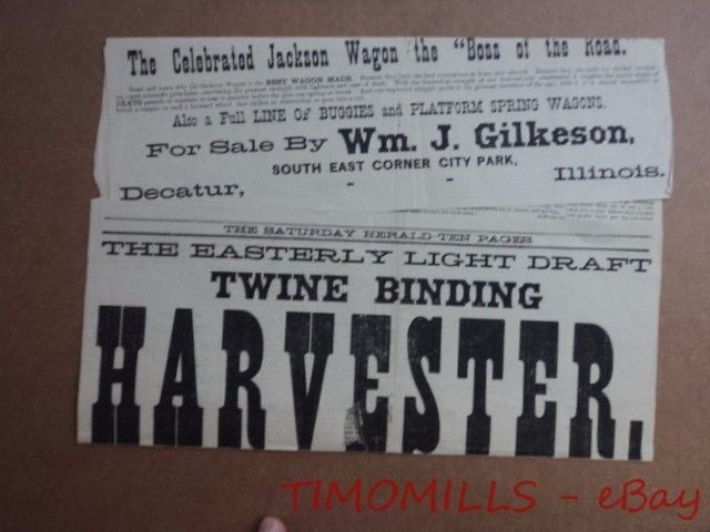 1882 Wm. Gilkeson Hapgood Plow Easterly Binder Advertising Newspaper Decatur IL