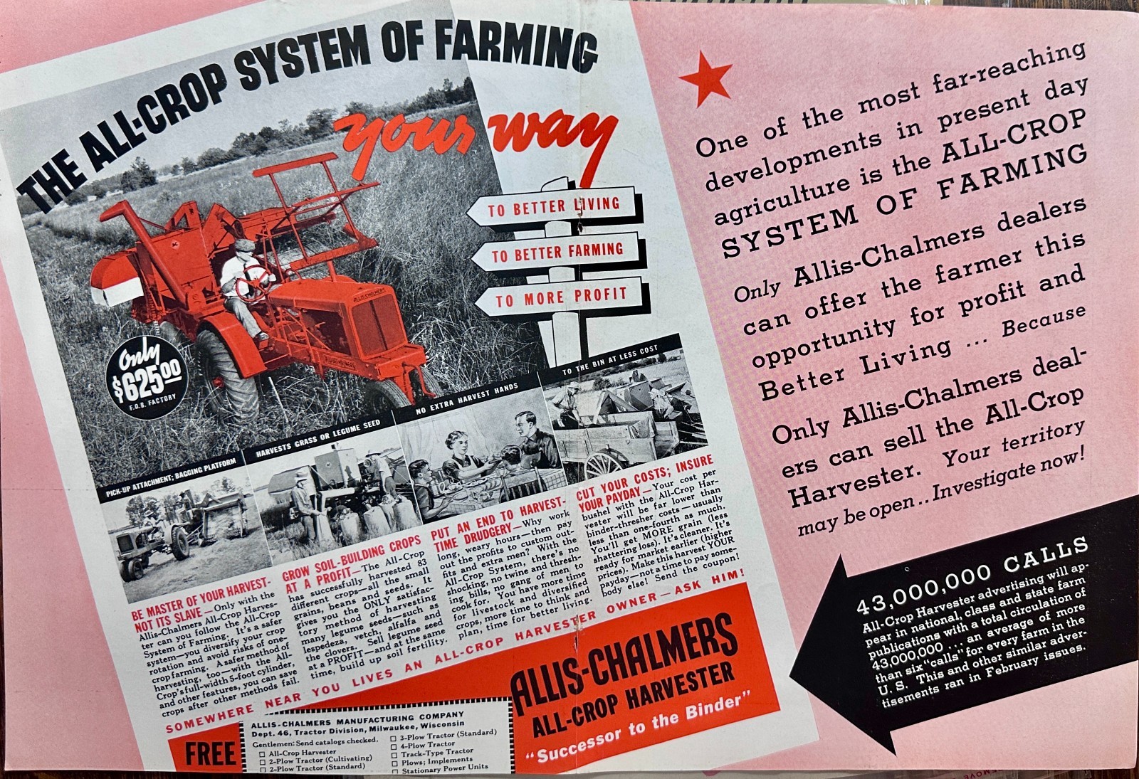 1938 Allis-Chalmers All-Crop System of Farming Centerfold Ad #1467