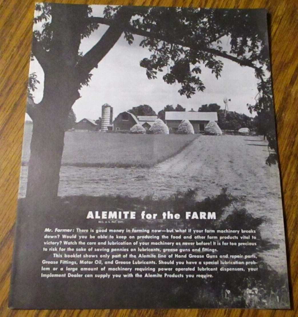1944 Alemite Grease & Fittings for the Farm Sales Literature Brochure Ephemera