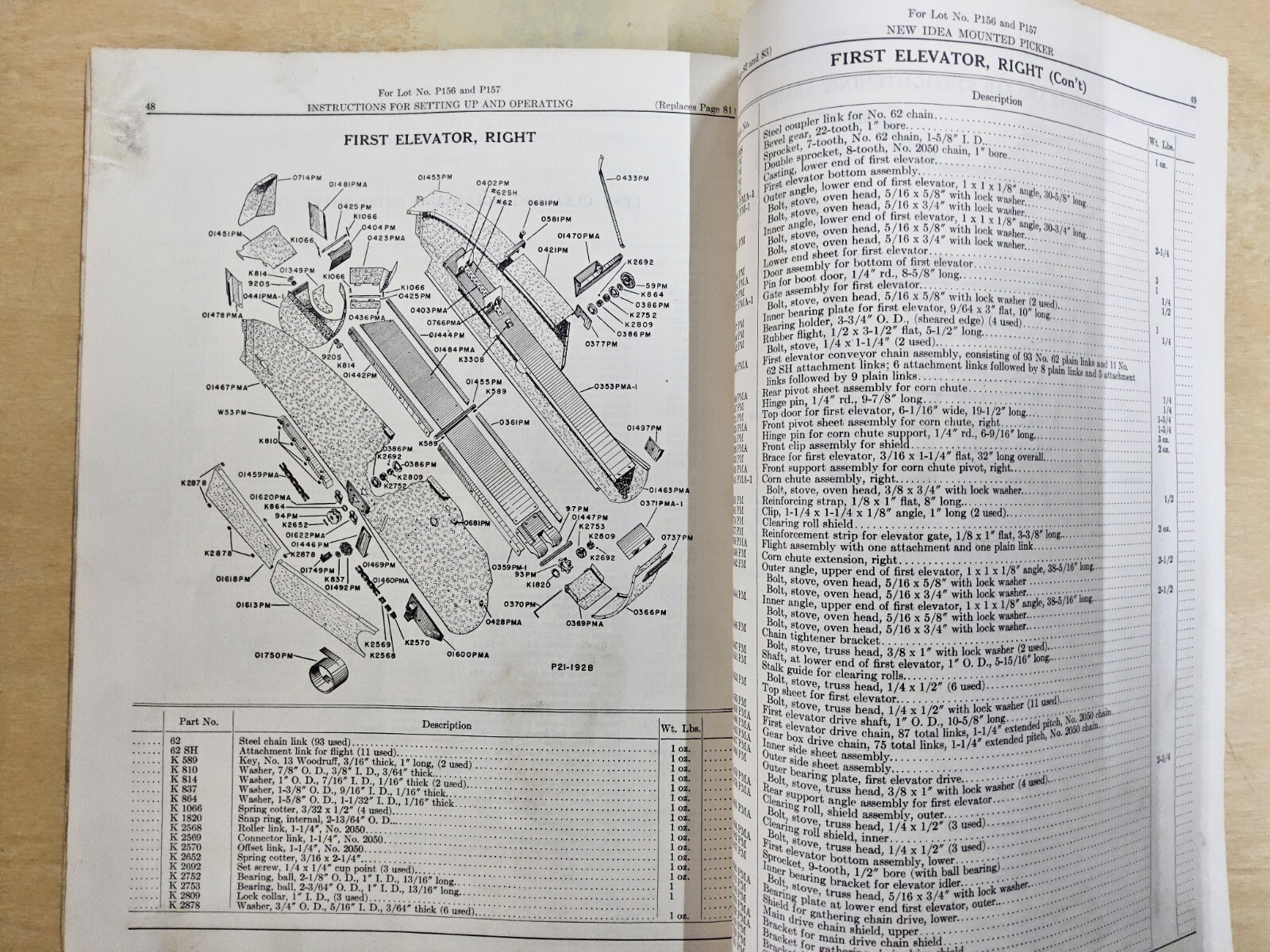 New Idea Mounted Corn Picker, Supplement No. 166, use with #P162, 1956 vintage