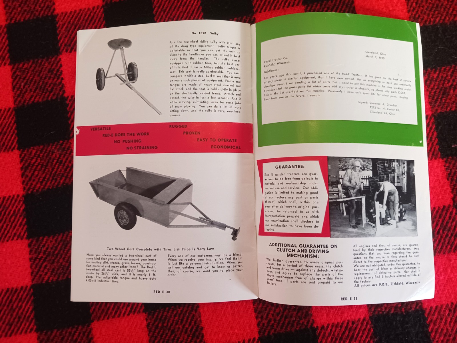 1951 Red-E Garden Riding Tractor Catalog Farm Cultivator Page Brochure