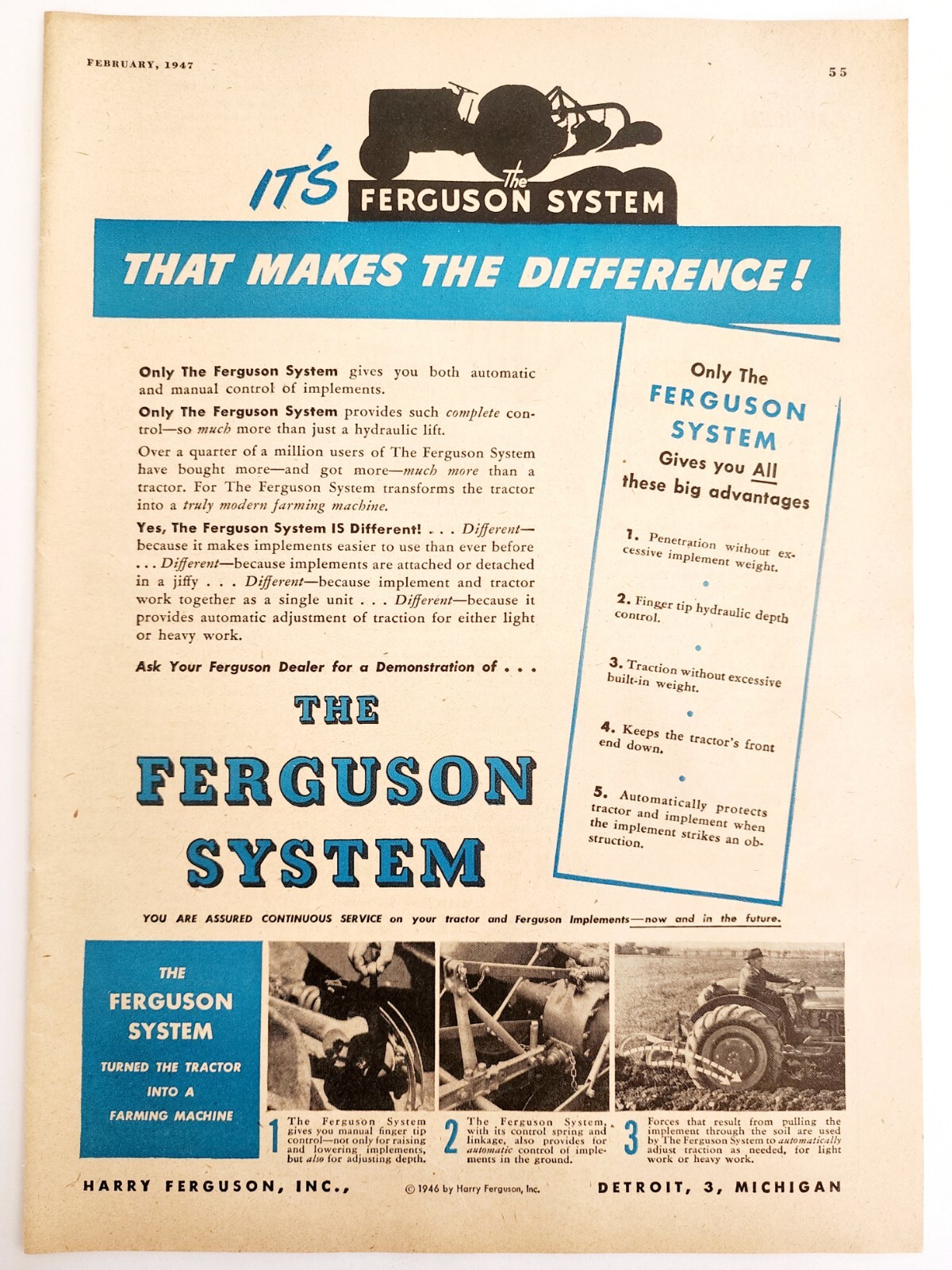 1947 Ferguson System Implements Tractor Advertisement Agriculture Farming DWNN21