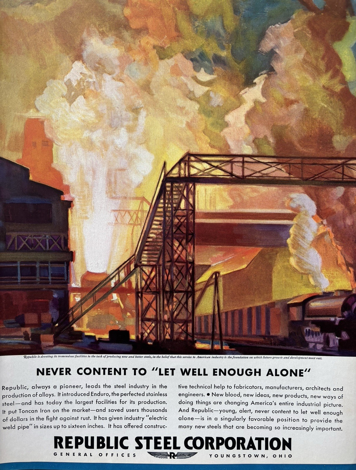 1930s Republic Steel Corp American Industry Art Deco Youngstown VTG Print Ad