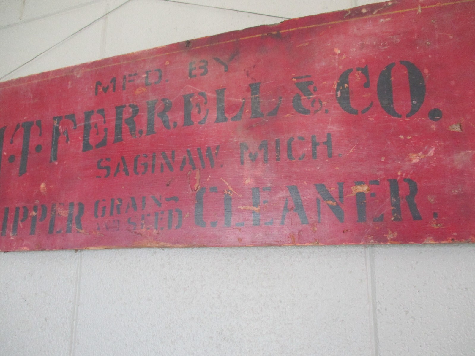 A.T.FERRELL & CO. CLIPPER & GRAIN CLEANER 1800&rsquo;S WOOD SIGN SAGINAW MICHIGAN RARE