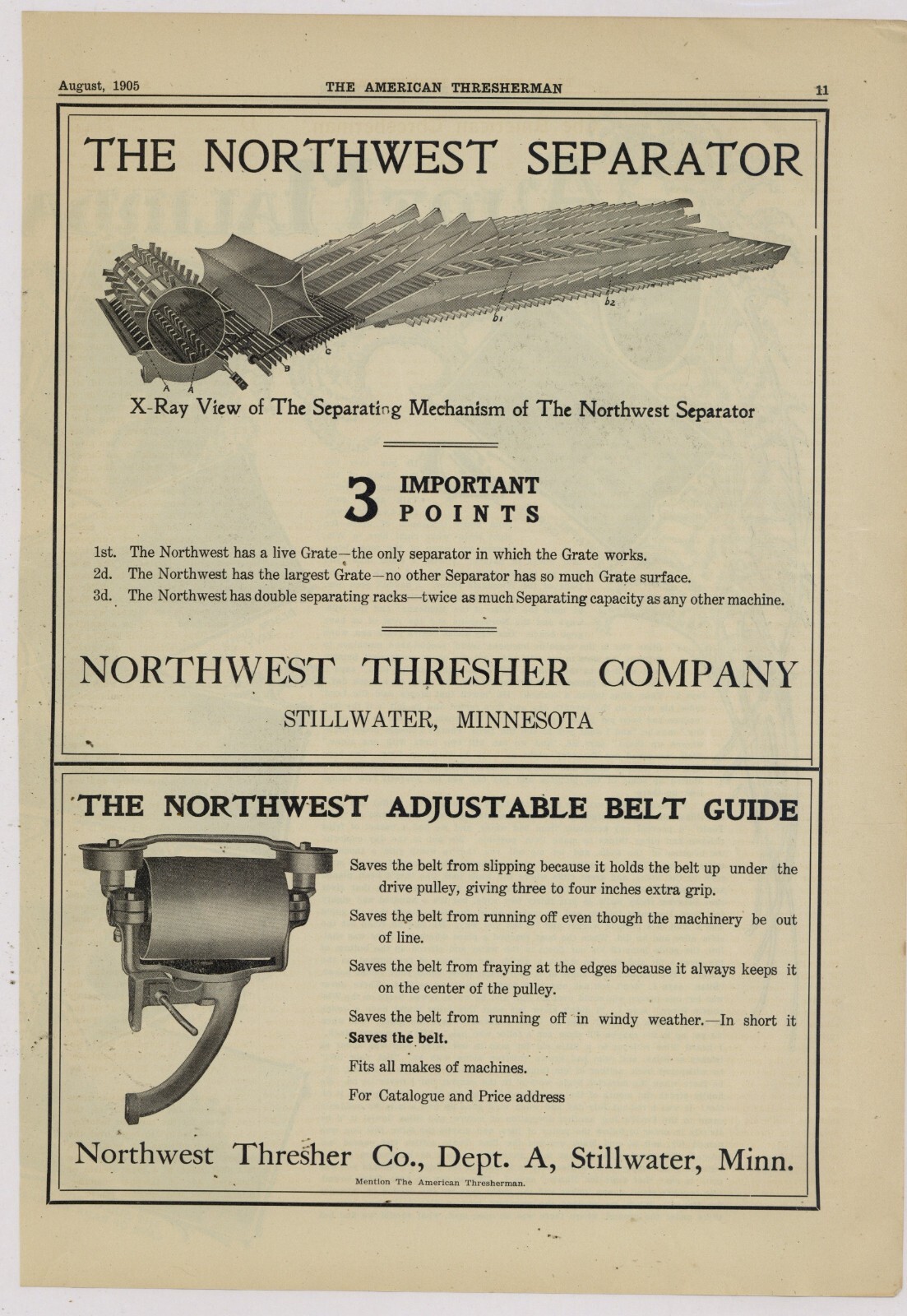 1905 Northwest Thresher Co. Ad: X-Ray View of Separator – Stillwater, Minnesota