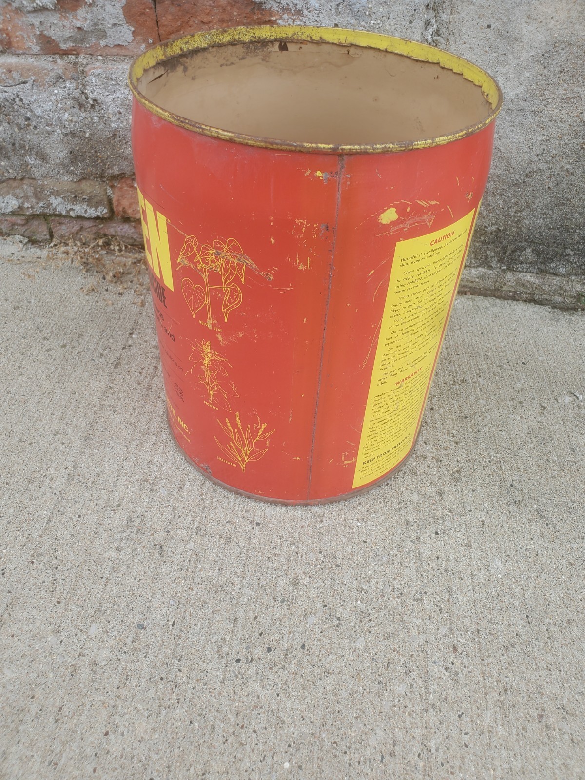 5 Gallon Metal Can Amiben Herbicide No Lid Soybean Weed Control Farm Decor #1