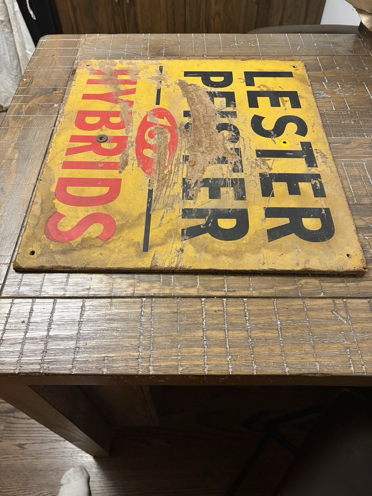 Vintage Lester Pfister 187 Hybrids Sign Seed/Farm Antique