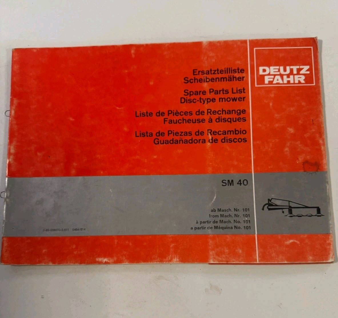 Deutz Fahr SM 40 Spare Parts List 1989