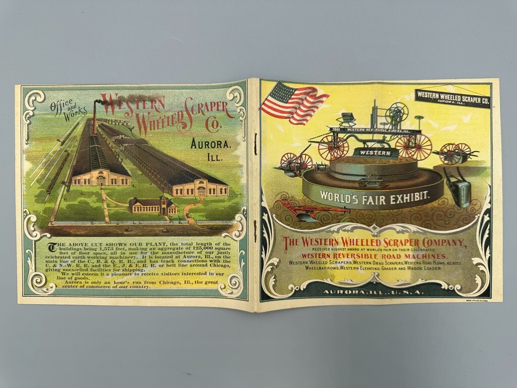 1893 ROAD MACHINE Western Wheel Scraper WORLDS FAIR Catalog Trade Card AURORA IL