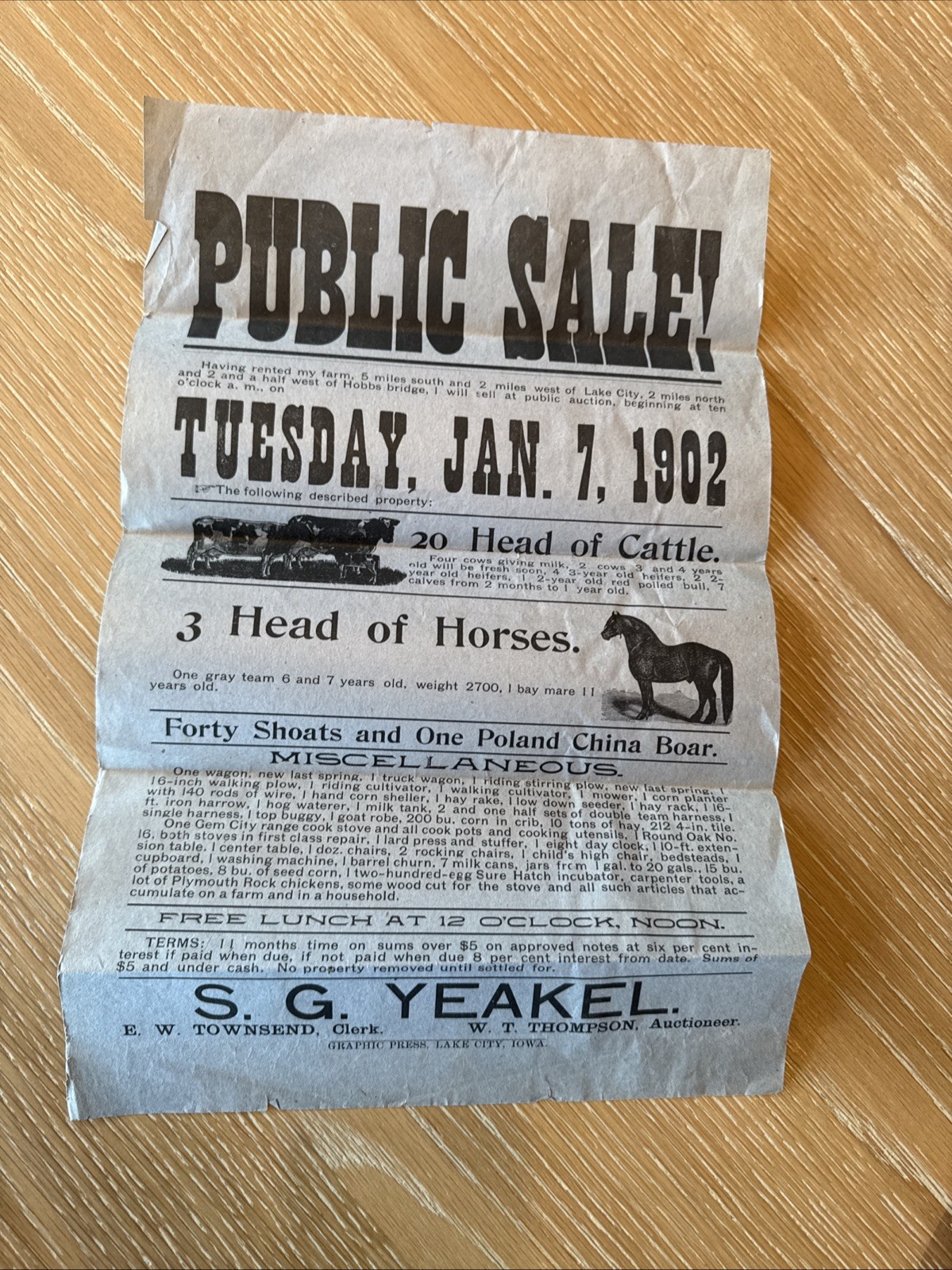 1902 Public sale Posters (3) Originals. Cattle And Horse Sale