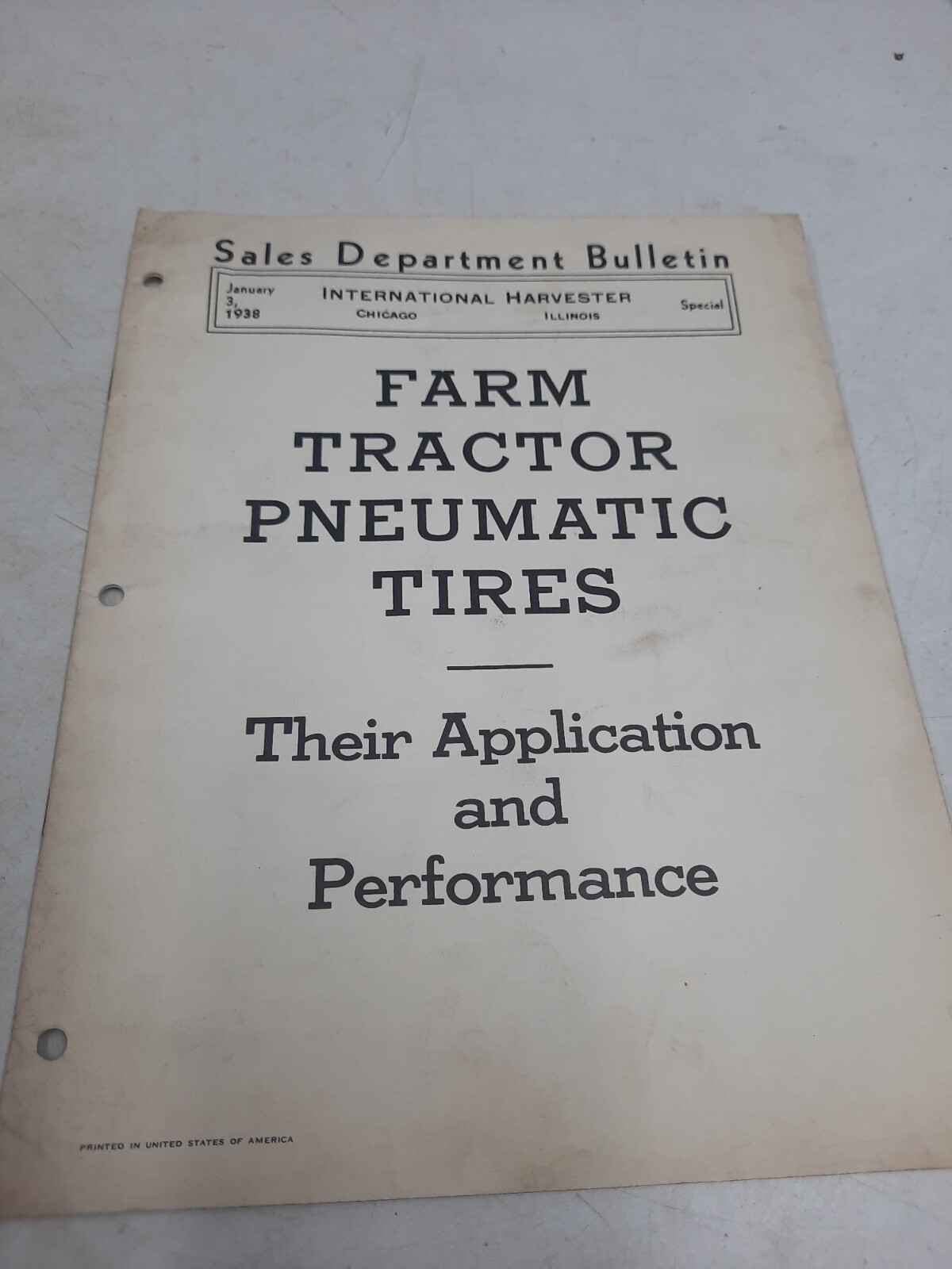 Vintage Ih International Harvester Farm Tractor Pneumatic Tires Sales Bulletin