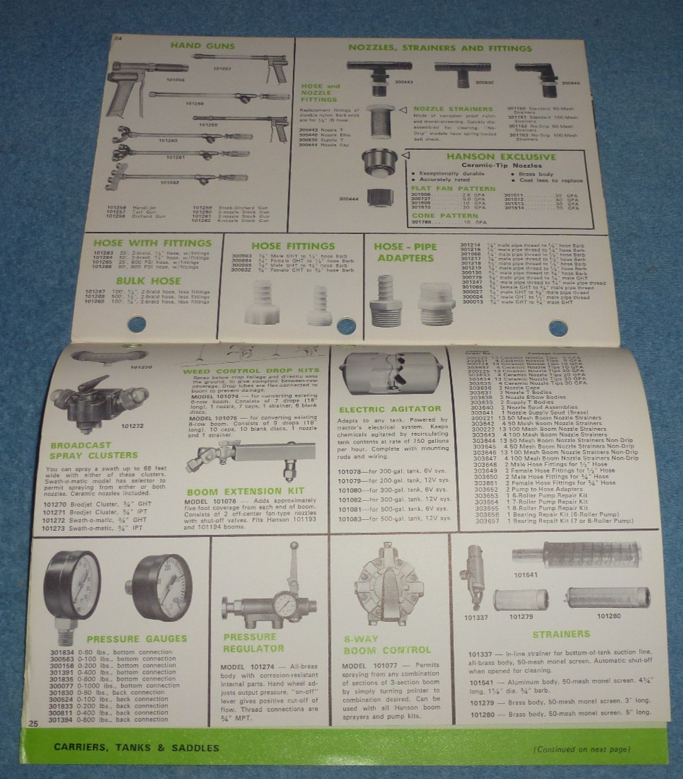 Vintage 1972 Hanson Equipment Co Sprayers Catalog Brochure Parts List Specs etc