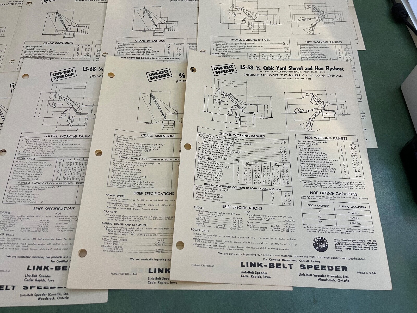 Link Belt Speeder Fly Sheet & Rating Sheets Lot 56 Pieces