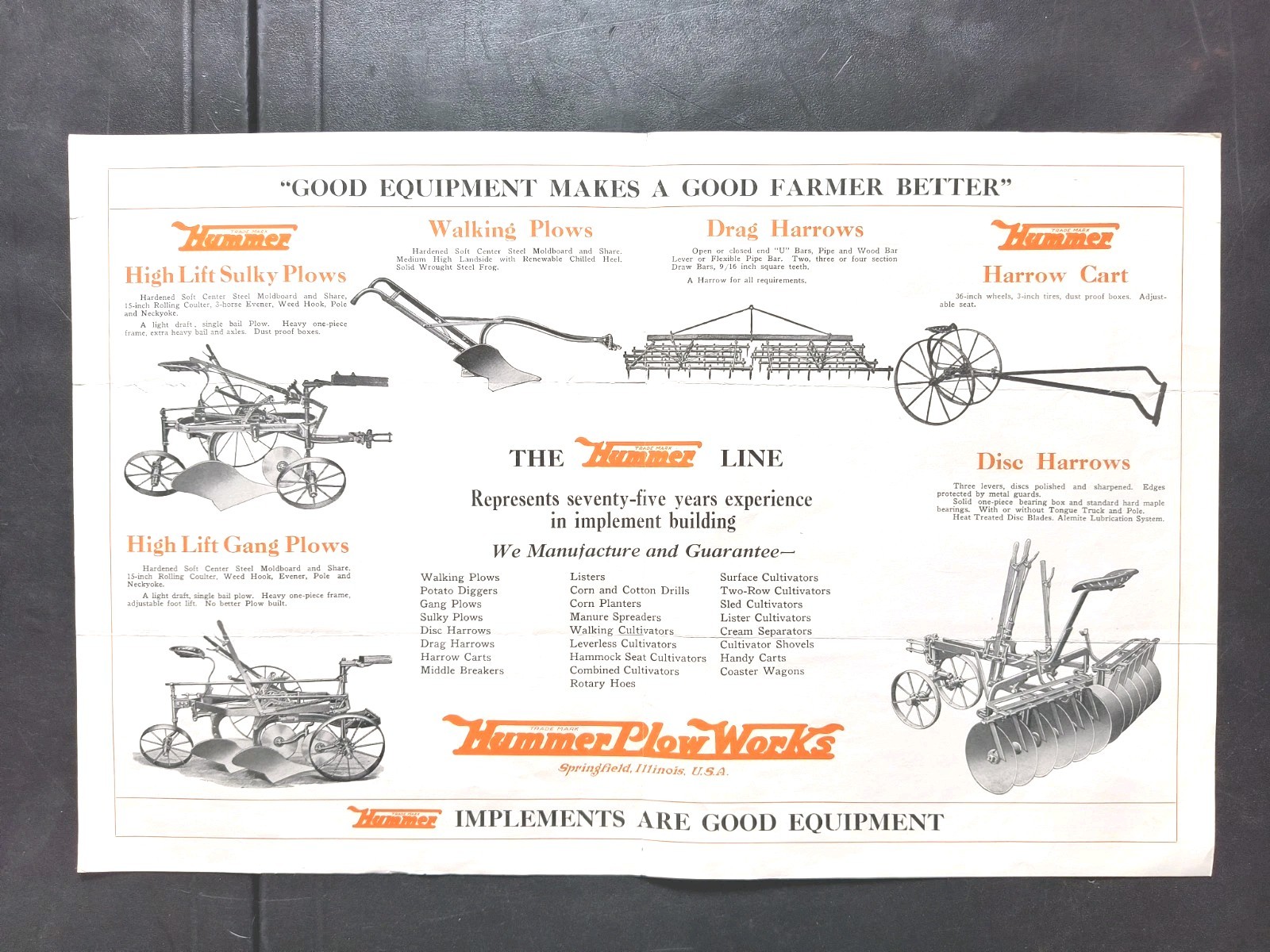 1920s Hummer Plow Works Sales Brochure Lot Springfield Ill. Farm Poster