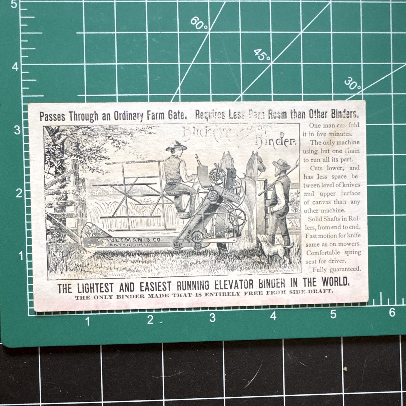 Buckeye Mowers Droppers Table Rakes & Binders Agriculture Trade Card, Multicolor