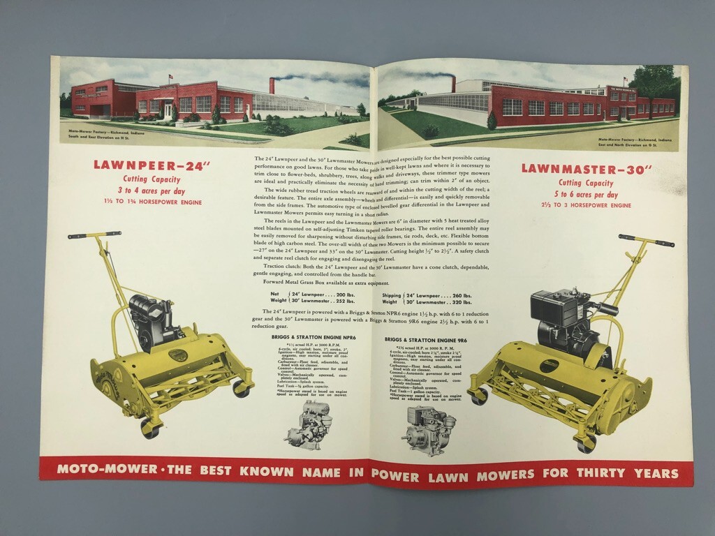 1940s MOTO-MOWER Green LAWN MOWER Vintage ADVERTISING Brochure BRIGGS & STRATTON