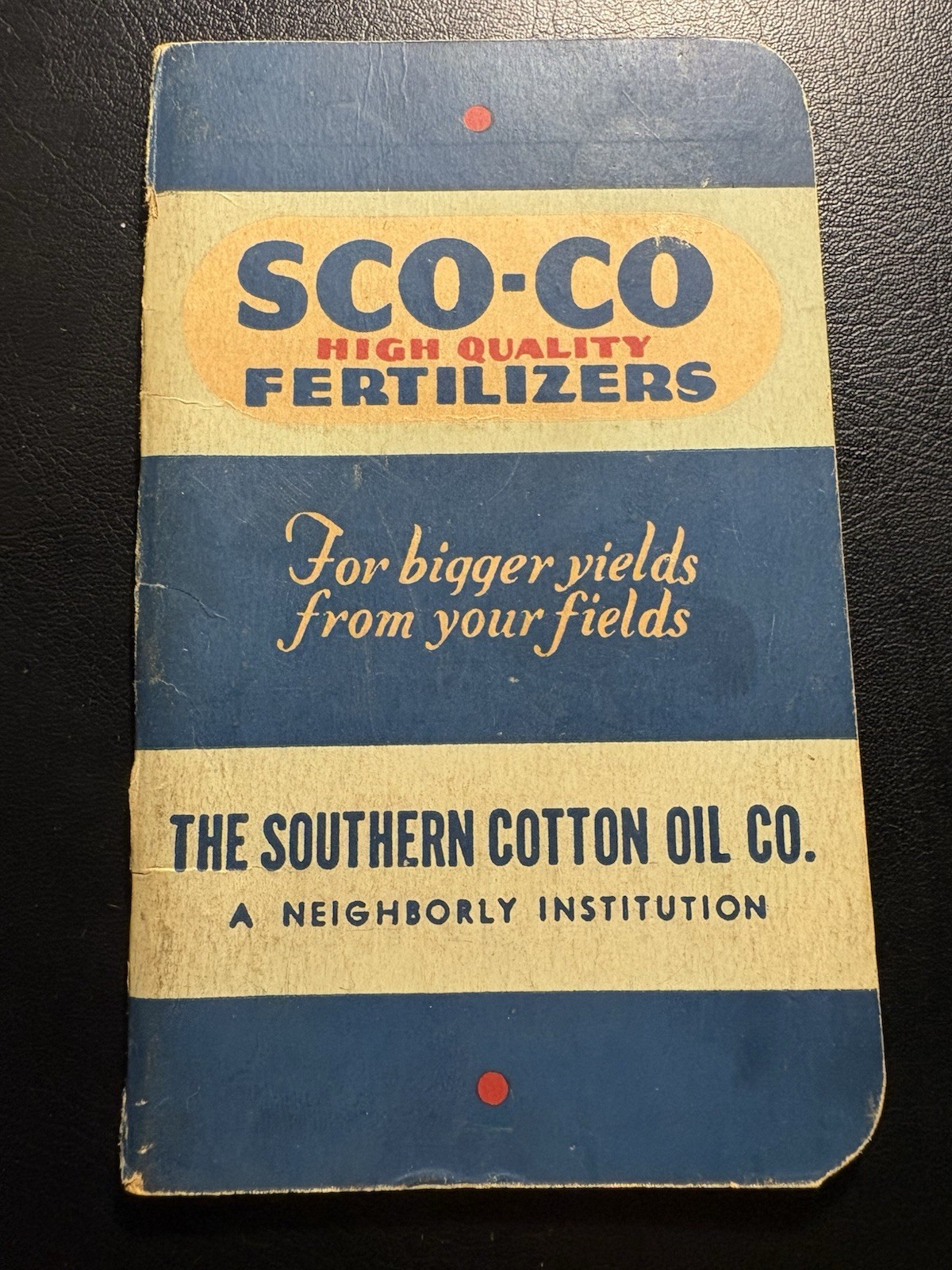 1937 SCO-CO Southern Cotton Oil Co Fertilizer Advertising Memo Pad Farm Ephemera