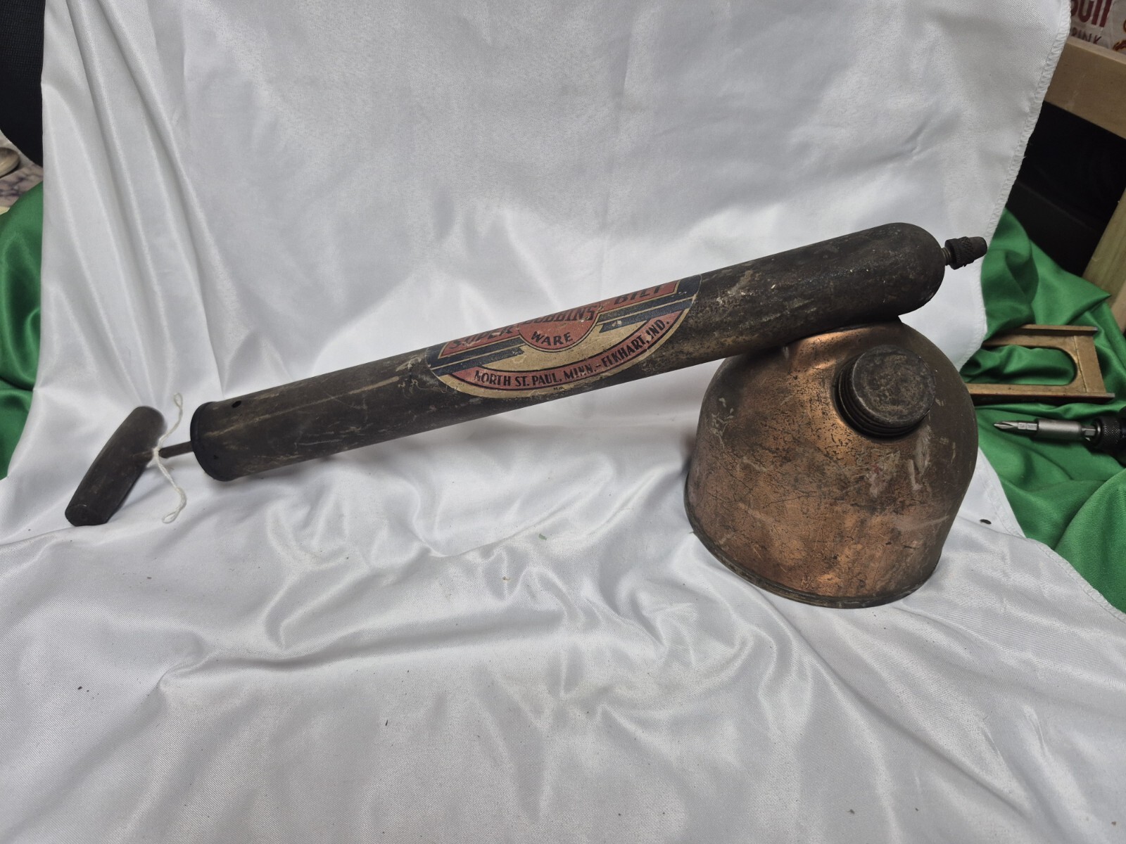Vintage DOBBINS Metal Ware SUPER BILT SPRAYER Copper Drum Wood Handle Decoration