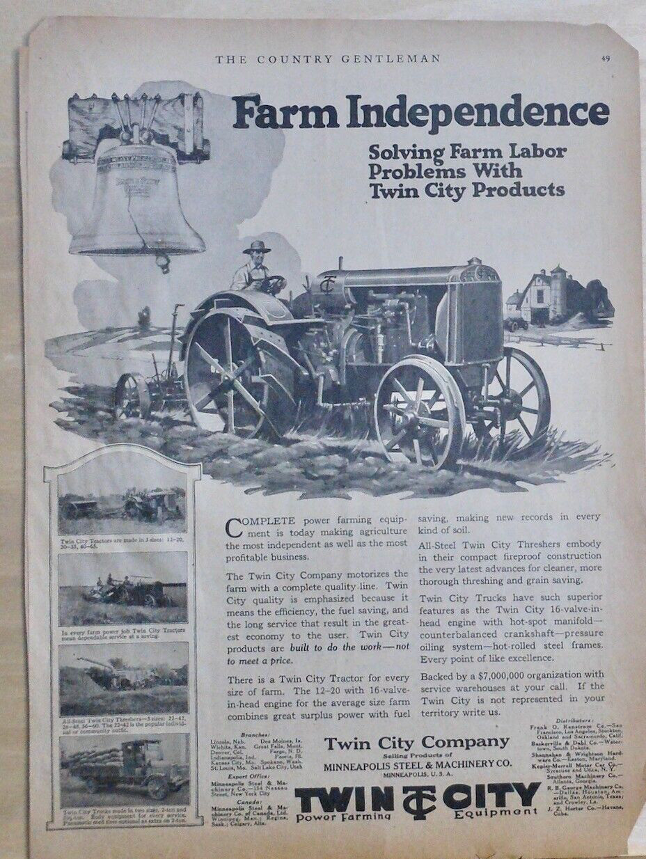 1920 magazine ad for Twin City Power Farming – 12-20 Tractor & more, Solve Labor