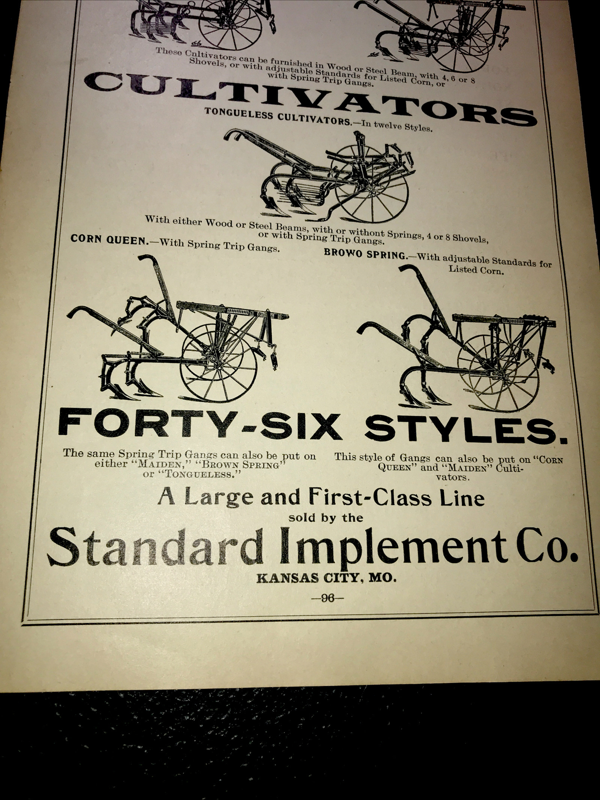 1898 Standard Implement Co Farm Advertising – Kansas City – Missouri