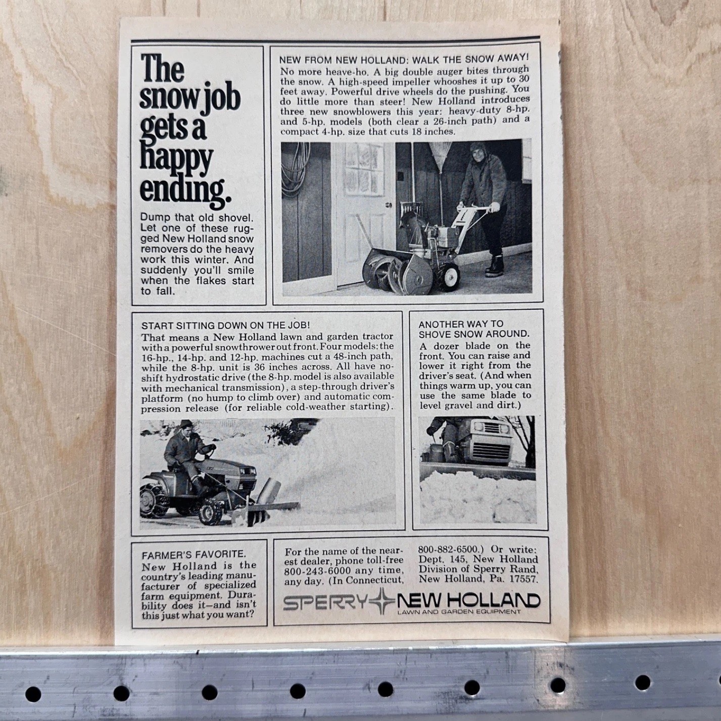 1972 New Holland Snow Blower Tractor Vintage Print Ad Sperry Rand New Holland PA