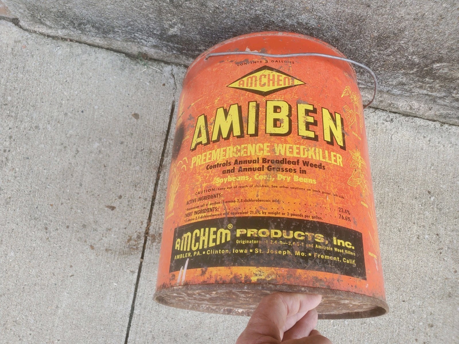 5 Gallon Metal Can Amiben Herbicide No Lid Soybean Weed Control Farm Decor #4