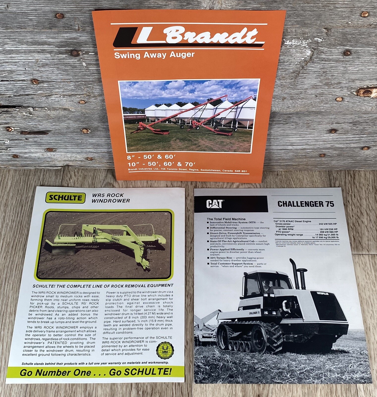 3 Vintage Farm Sales Brochures Cat Challenger 75, Schulte, Brandt Ltd.