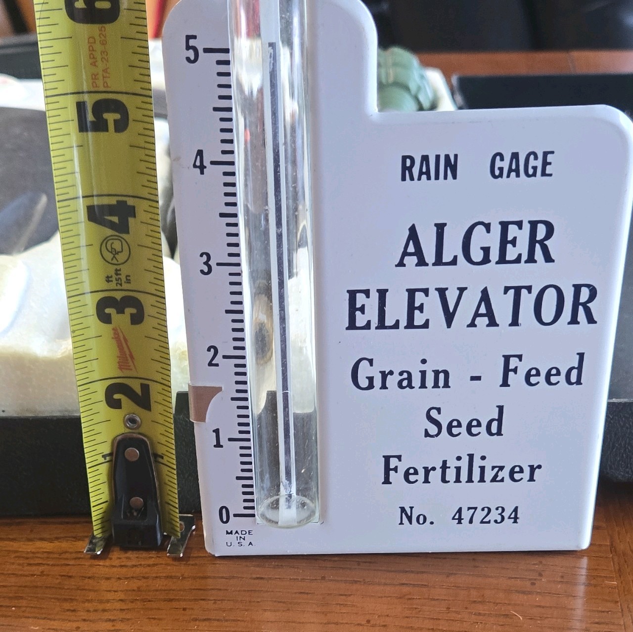 Alger Elevator Rain Gage Advertising Sign, Agriculture Theme, White/Blue